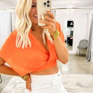 Orange Women's Crop Top
Sophia collared surplice crop top